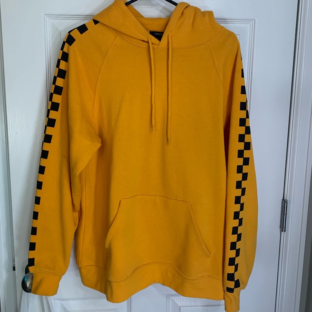 Yellow Hoodie with Checkered Sleeves